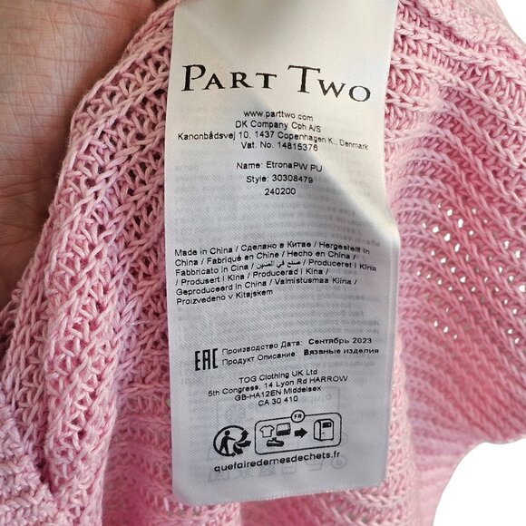 Part Two Etrona Linen Knit Pink Long Sleeve Sweater Sz L - Picture 10 of 12